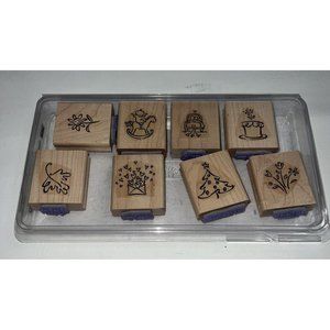 Stampin Up Greetings Galore 2003 Rubber Stamp Set 8 Mounted Used